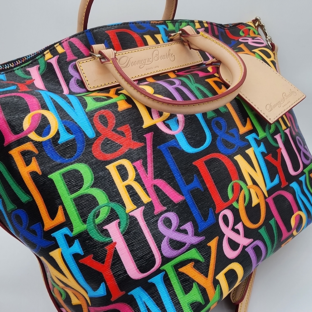 Dooney & Bourke Retro Grafica Vanessa Florentine Vacchetta Leather Tote Shoulder - Picture 2 of 16